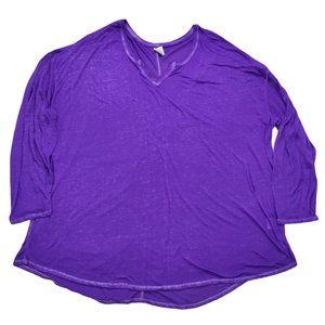 Faded Glory Women Size 4X Casual Top Shirt Purple Long Sleeve V-Neck Cotton